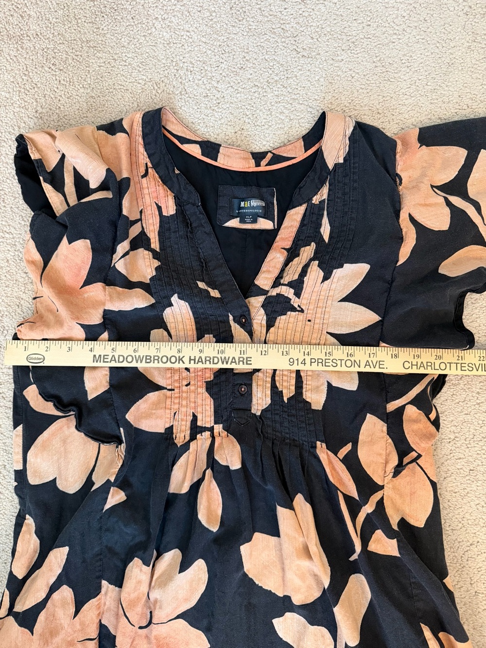 Anthropologie Maeve Floral Flounce Maxi Dress - Black & Peach - Picture 4 of 6